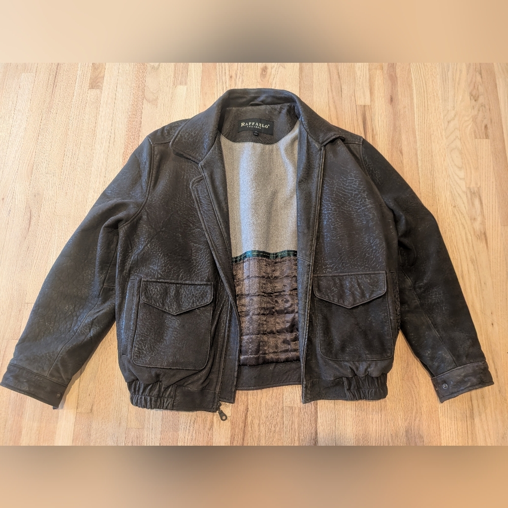 Brown Leather Bomber Jacket
